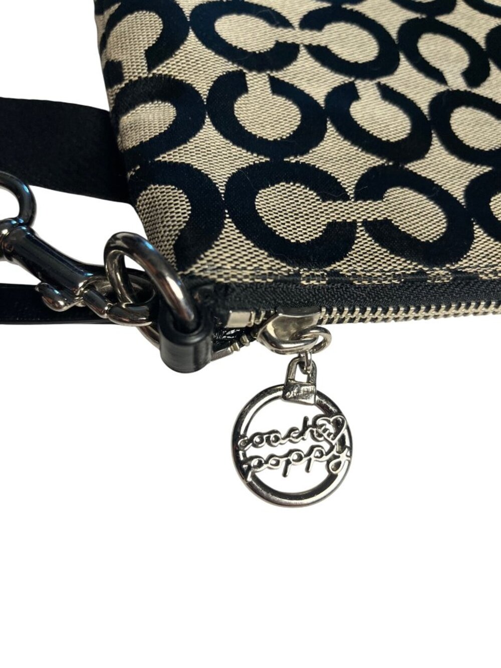 Coach Poppy Black & Gray Signature Jacquard Crossbody Bag Silver Appliqué Accent - Picture 14 of 16